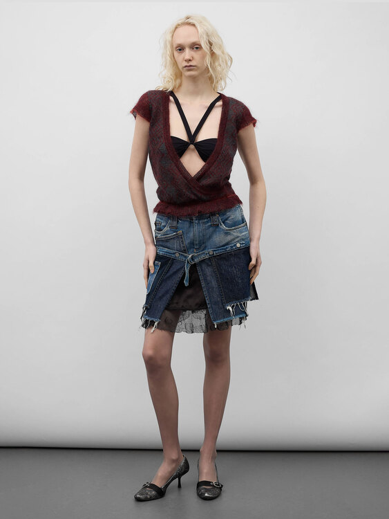 Burgundy And Turquoise Knit Vest 