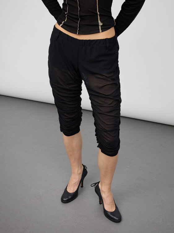 Gathered Mesh Capri Pants 