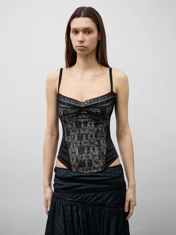 Black Lace And Satin Corset 