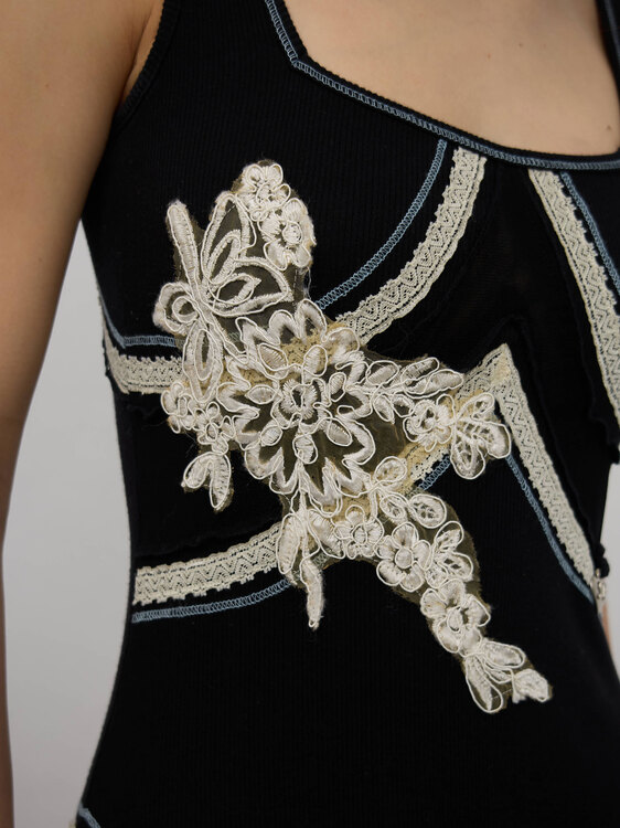 Black Rib Cotton Midi Dress 