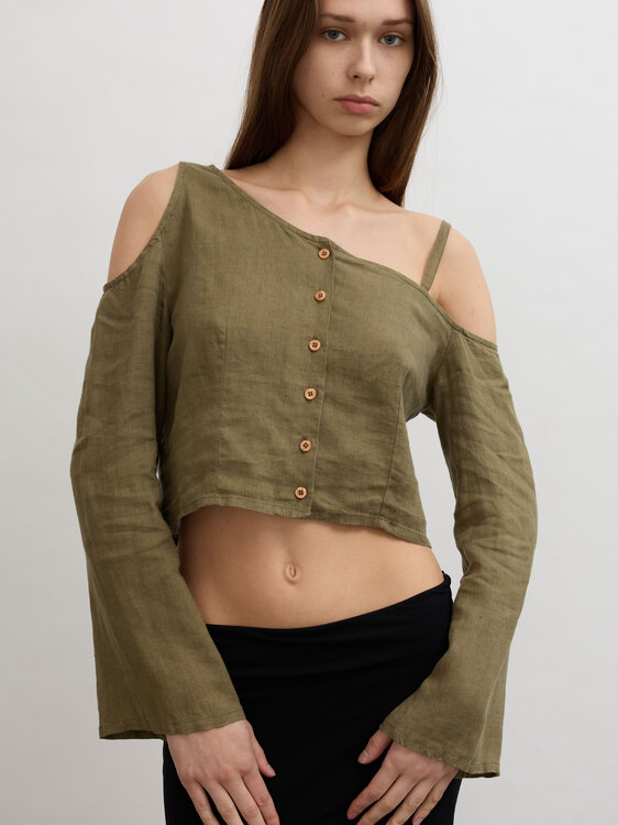 Khaki Cold Shoulder Top 