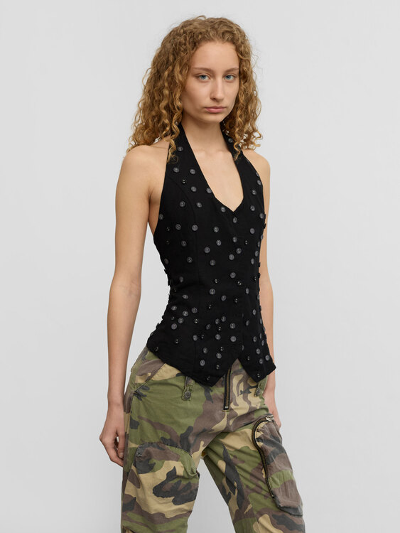 Black Linen Halter Top 