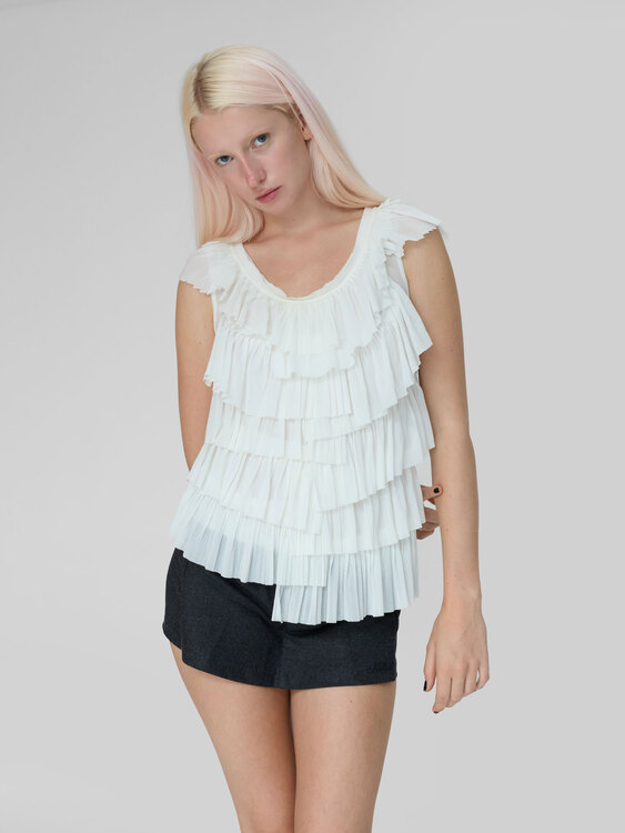 White Frilled Top 