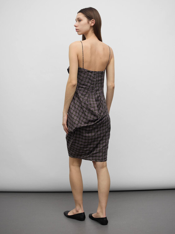 Plaid Bustier Midi Dress 