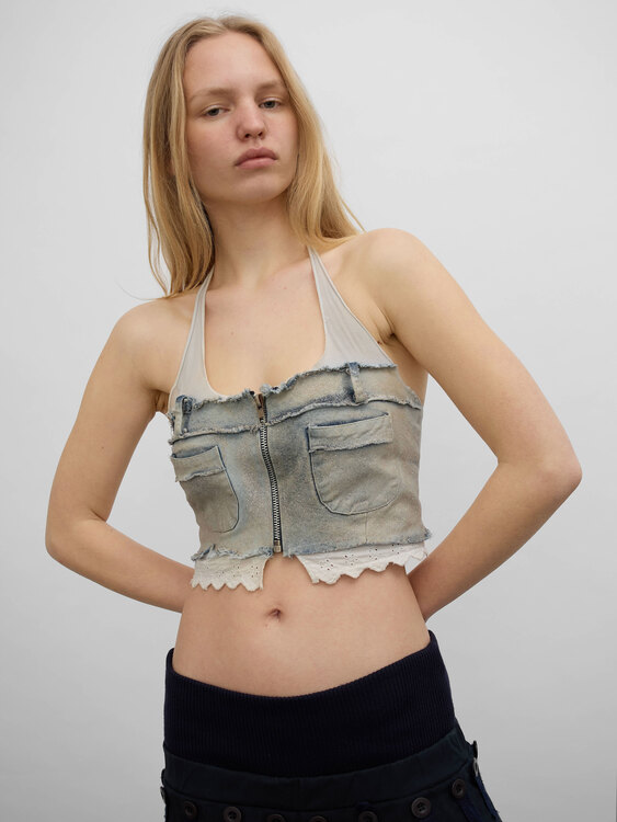 Glittery Denim Halter Top 