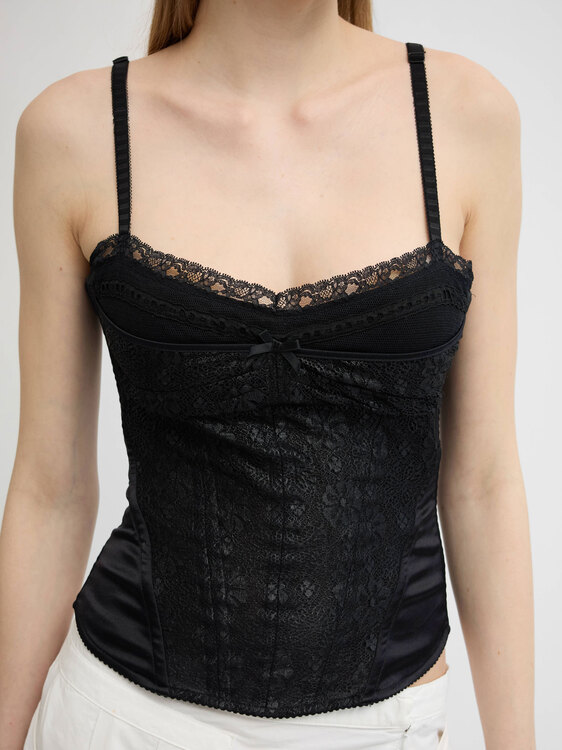 Black Lace And Satin Corset 