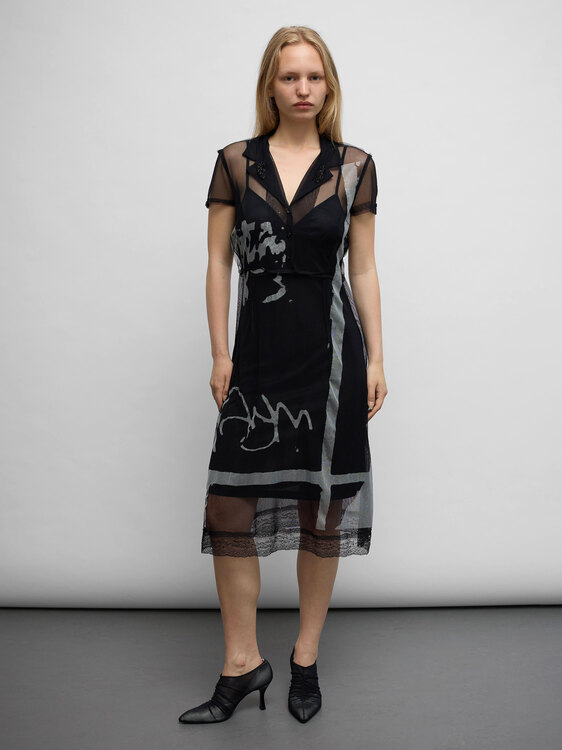 Black Mesh Midi Dress 