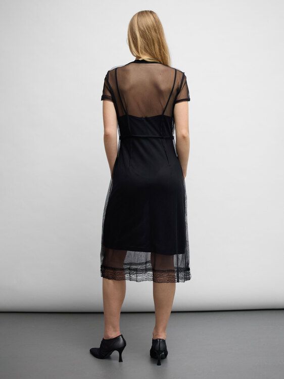Black Mesh Midi Dress 