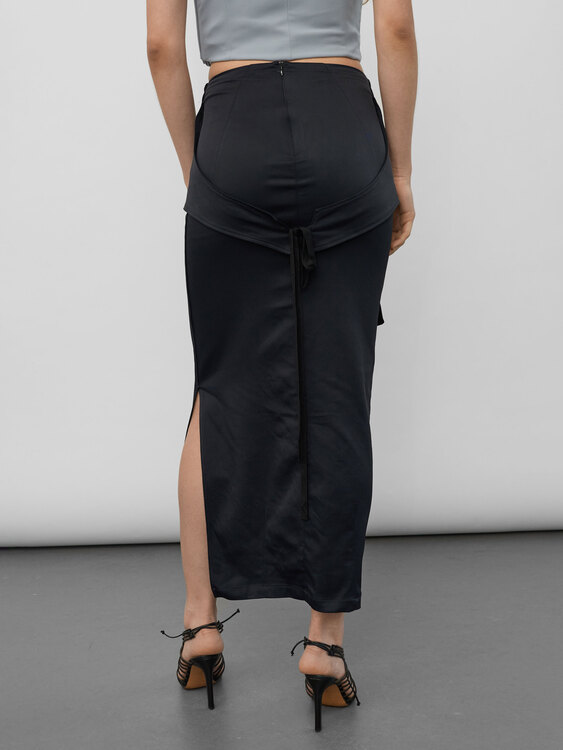 Black Satin Pencil Skirt 