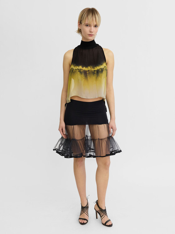 Flounce Mesh Mini Skirt 