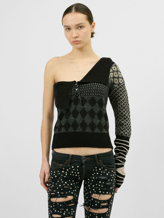 One Shoulder Patchwork Jumper 
