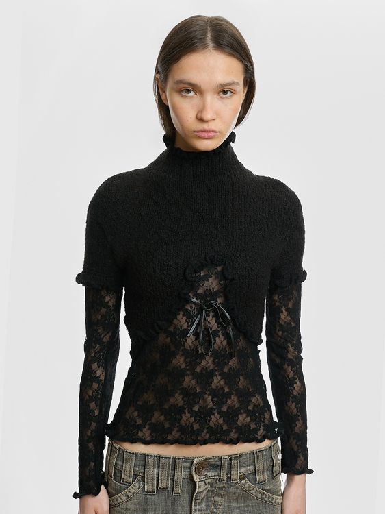 Black Lace and Knit Jumper 