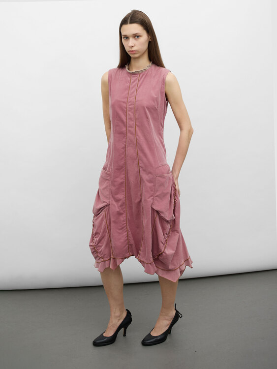 Pink Corduroy Midi Dress 