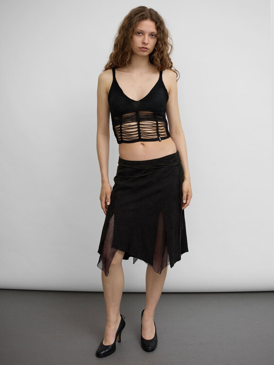 Black Suede Midi Skirt 