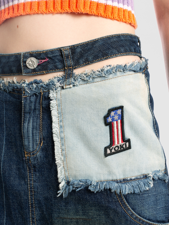 Deconstructed Denim Midi Skirt 