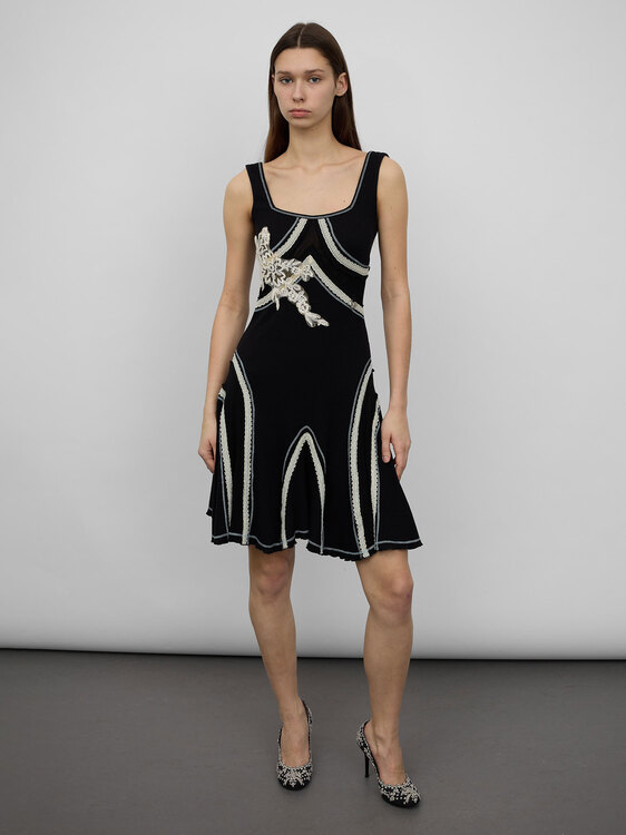 Black Rib Cotton Midi Dress 