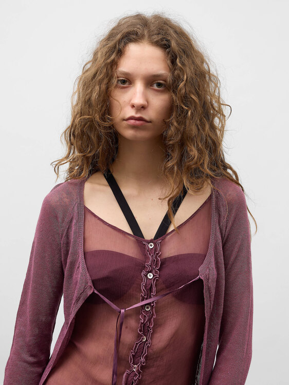 Layered Linen And Silk Chiffon Cardigan 