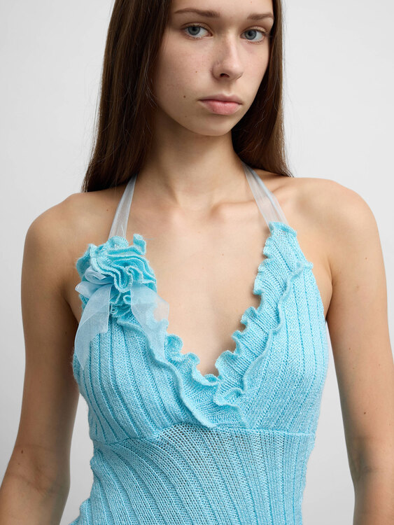 Knitted Asymmetrical Halter Top 
