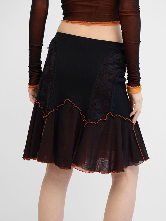 Black and Orange Mesh Midi Skirt 