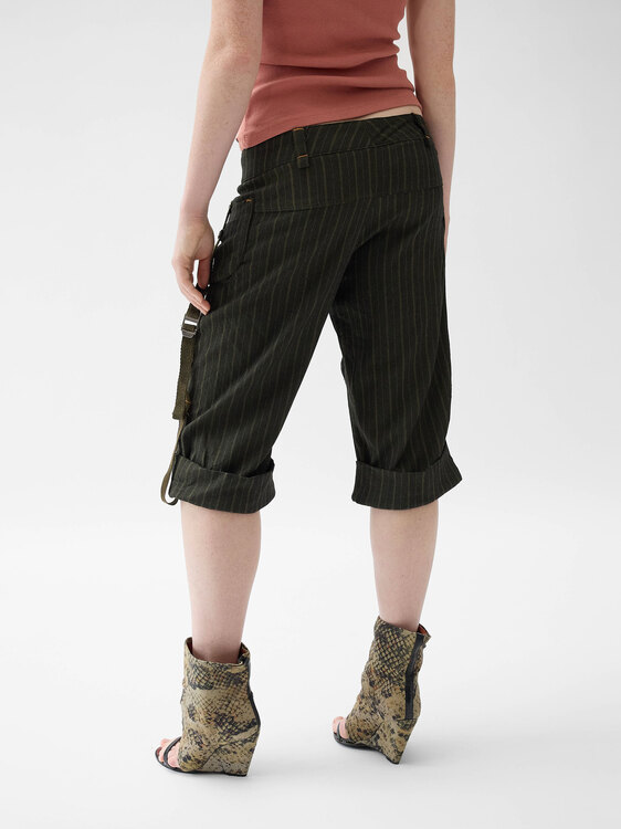 Khaki Grey Pinstripe Shorts 