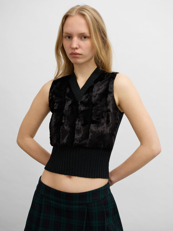 Velvet And Rib Knit Vest 