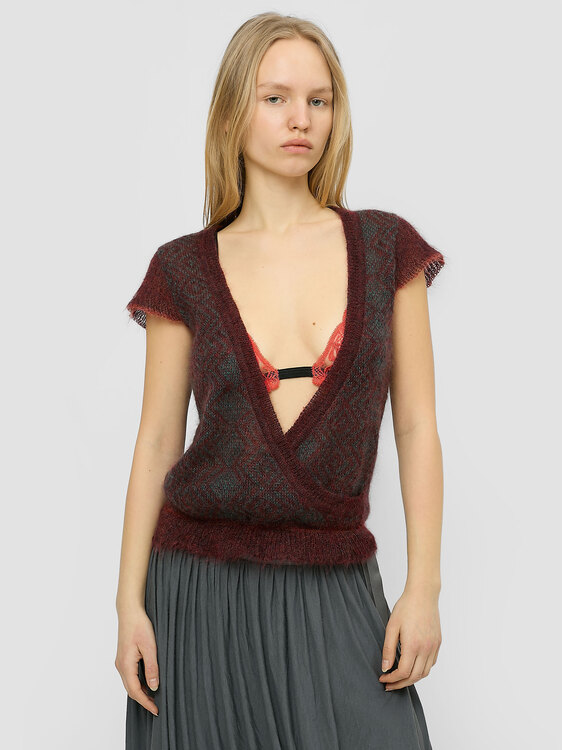 Burgundy And Turquoise Knit Vest 