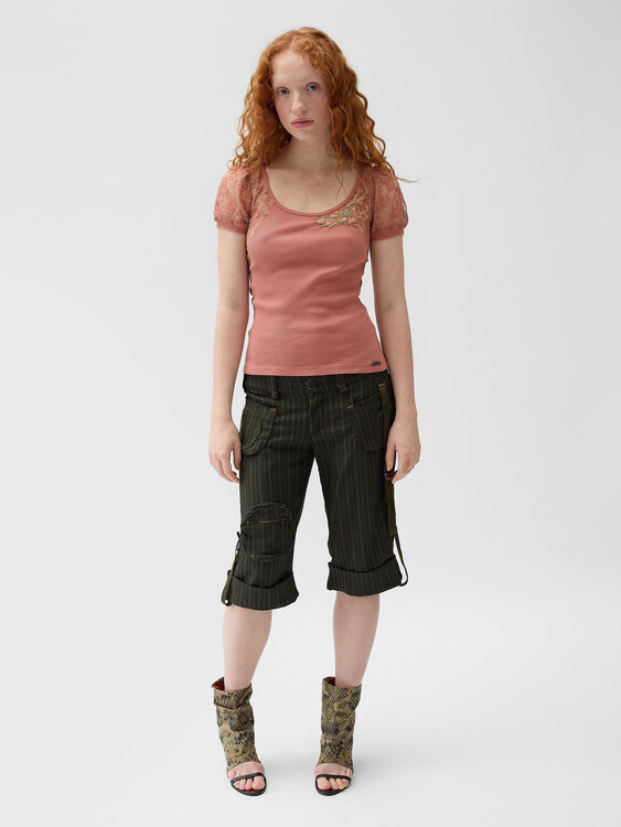 Khaki Grey Pinstripe Shorts 