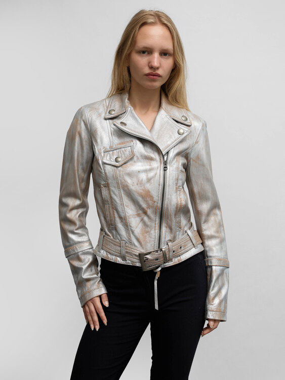 Patrizia Pepe Silver Leather Jacket 