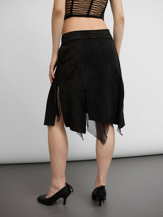 Black Suede Midi Skirt 