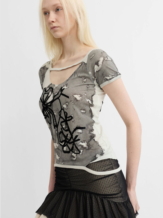 Dior Lace Print Cut Out T-shirt 