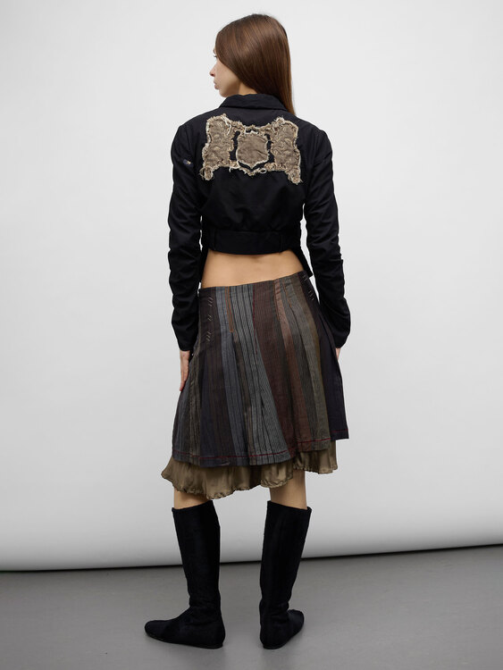 Pleated Patchwork Midi Skirt 