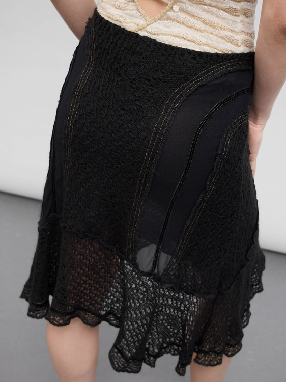 Knit Patchwork Midi Skirt 