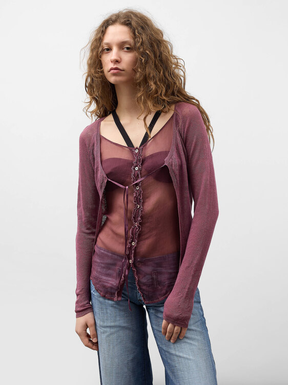 Layered Linen And Silk Chiffon Cardigan 